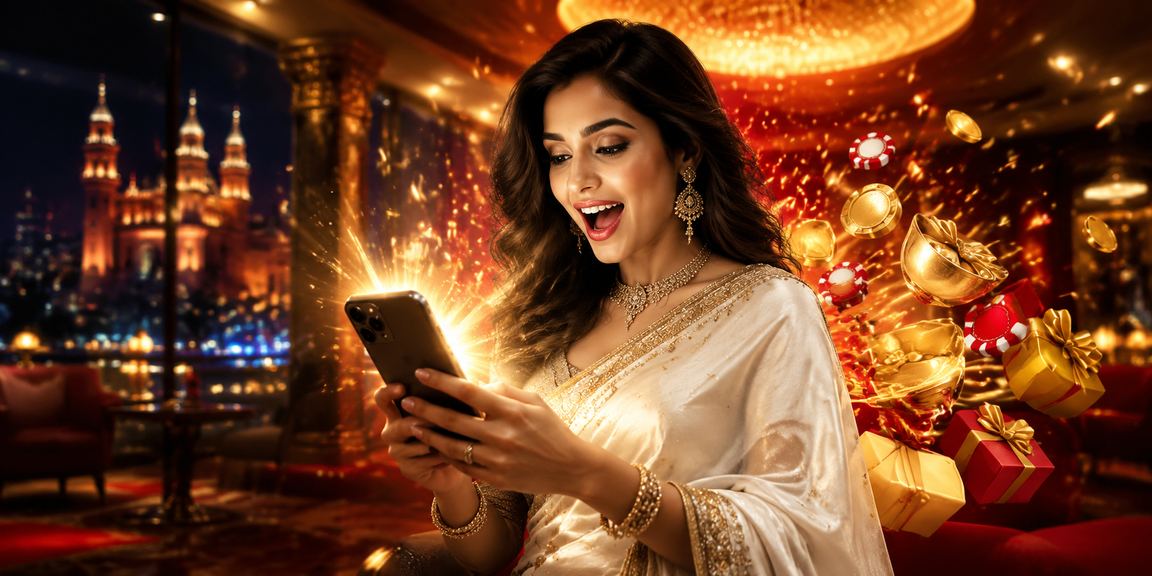 Indian woman using mobile to deposit with digital wallet for bonuses